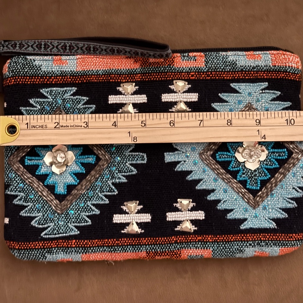 Vintage-inspired Southwest design beaded clutch/wristlet bag Excellent condition - Picture 8 of 8